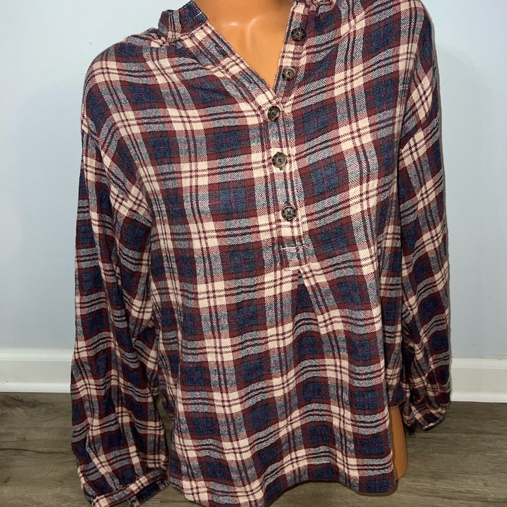 FREE PEOPLE Northern Bound Tunic Top Flannel Popover Plaid Women’s Sz XS